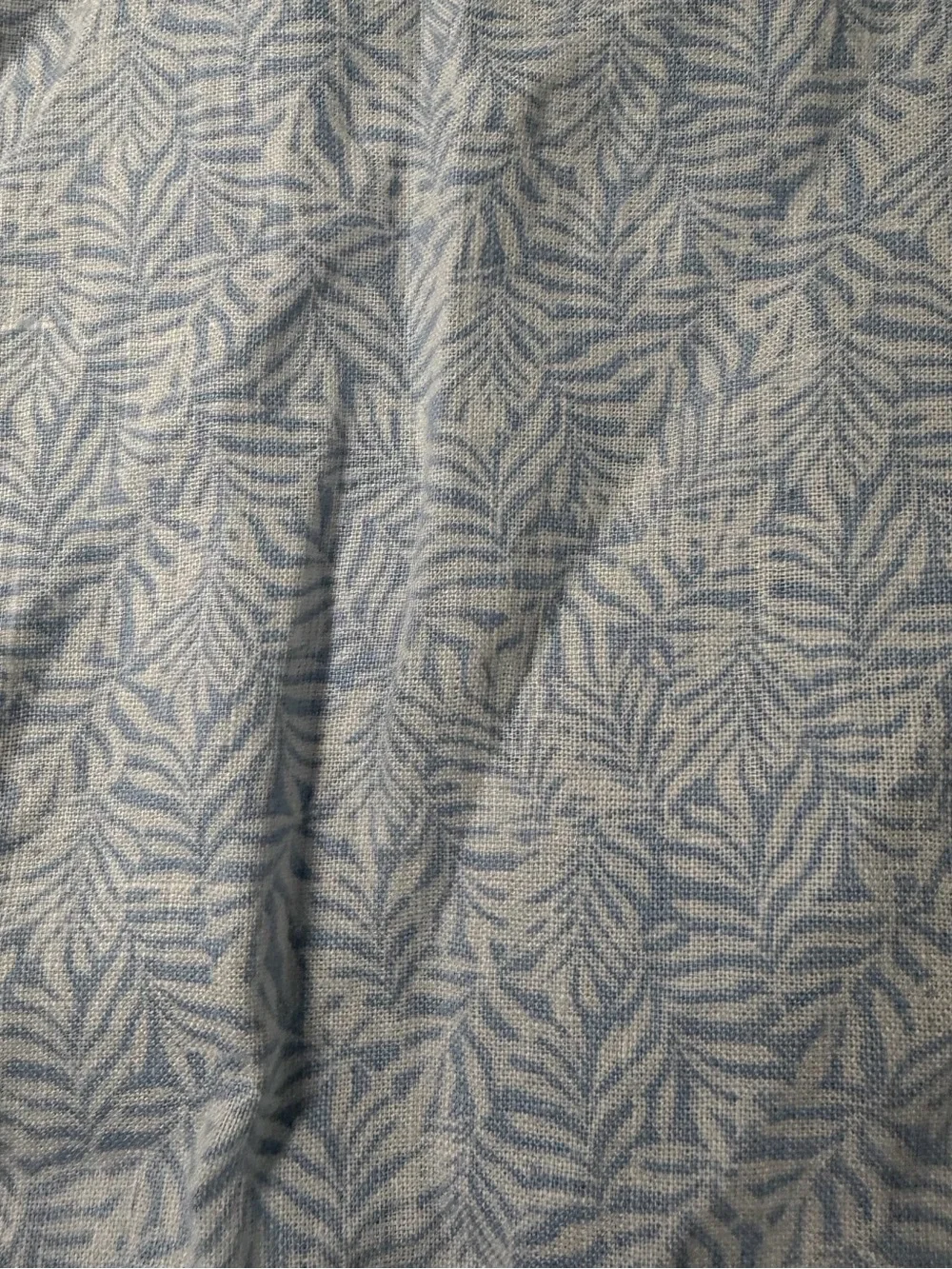 J Crew Linen Blend Button Down Shirt Mens XL Blue White Palm Printed Pocket